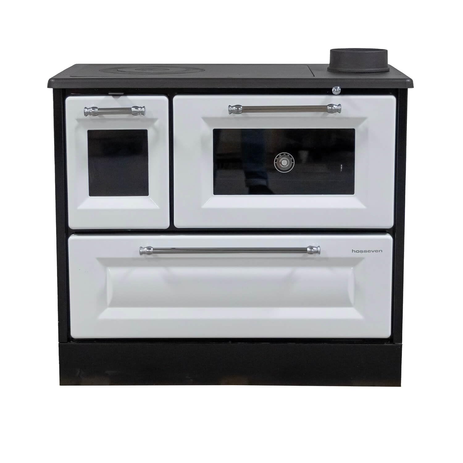 Stufa a legna con forno e piano cottura 4012 bianco forno a legna 8 kW, forno a legna multiuso, camino, stufa da cucina