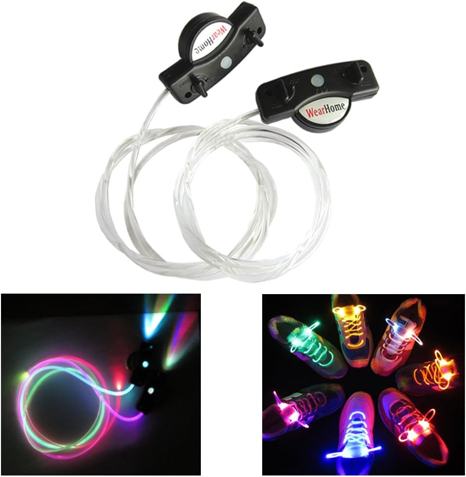 Multi-Color LED Light Up Shoelaces with 3 Modes Light Flashing for Clubbing, Rave, Birthday, Edm, Disco, Hip-hop Dancing, and Dubstep Party by WearHome (Batteries Included)