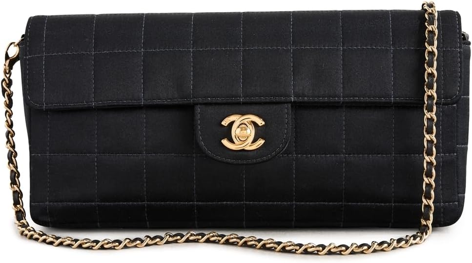 CHANEL Women's Pre-Loved Black Satin Choc Bar East West 10 Bag