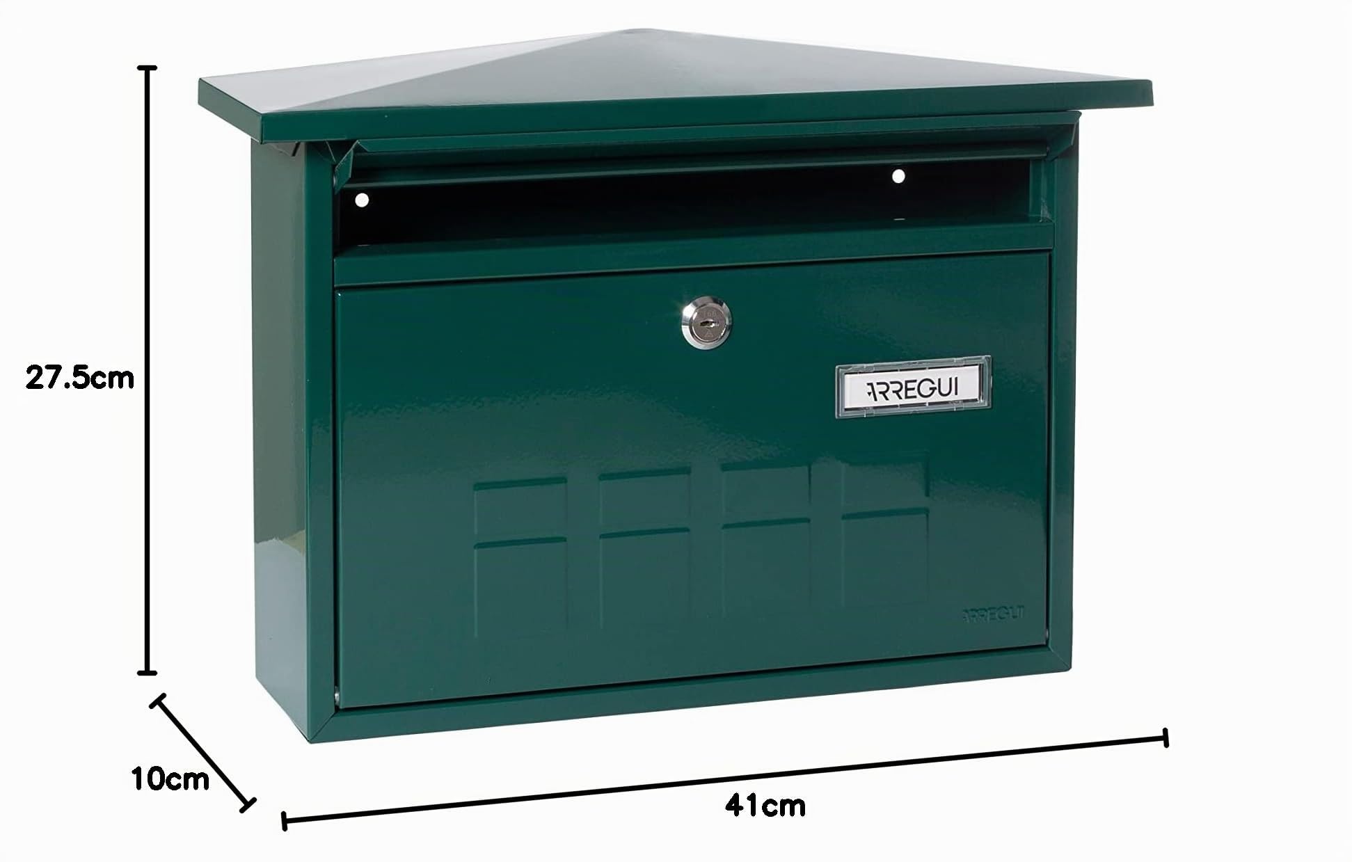 ARREGUI Deco E5703 Briefkasten aus Verzinktem Stahl, Größe M (DIN A4 Post), waagrechter Wandbriefkasten für den Außenbereich, Postkasten für Draußen mit Namensschild und Einwurfklappe, Grün