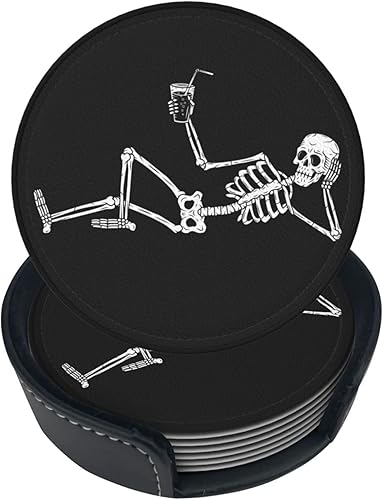 Niukom 6 posavasos de cuero con diseño de mamá oso para bebidas con soporte, juegos de posavasos para mesa de bebidas, posavasos para sala de estar,