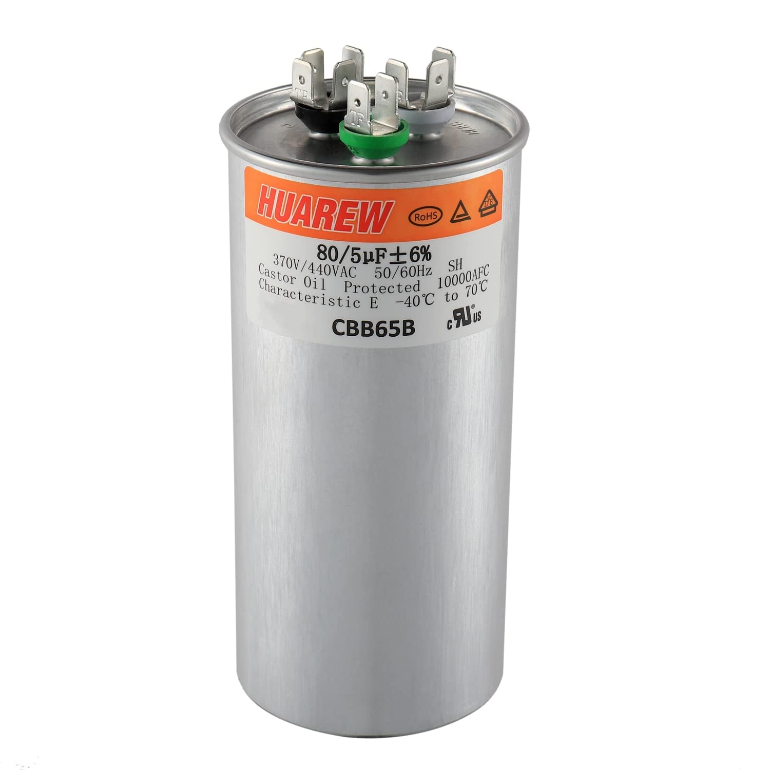 80/5 uF 80+5 MFD ±6% 370V/440V CBB65B AC Capacitor Dual Run Round Capacitor Replacement 80 5 uF MFD 370 440 Volt VAC for AC Unit Fan Motor Start or Heat Pump or Condenser Straight Cool