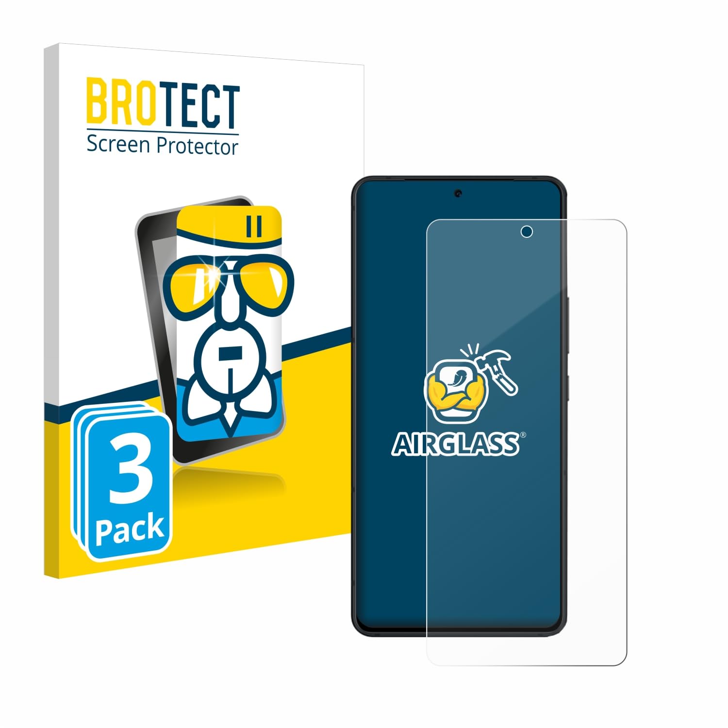 Brotect AirGlass [3 Pezzi] Pellicola In Vetro Ibrido Per ASUS ROG Phone 8 Pro - Durezza 9H, Anti-impronta, Made In Germany - 3