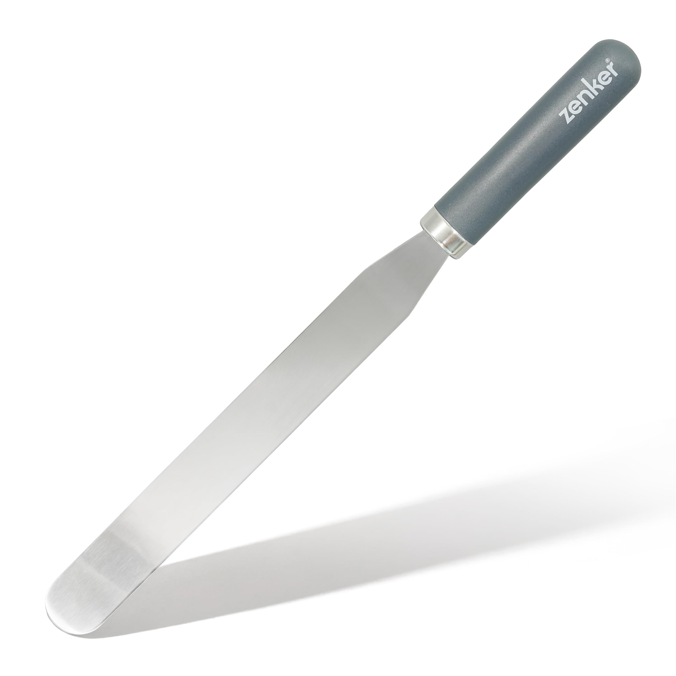 Zenker Long Stainless Steel Spring Spatula with Plastic Handle, Angled Palette Knife Perfect for Ganache, Buttercream, Fondant, and Icing on Large Cakes, Grey, 36.7x3x2cm