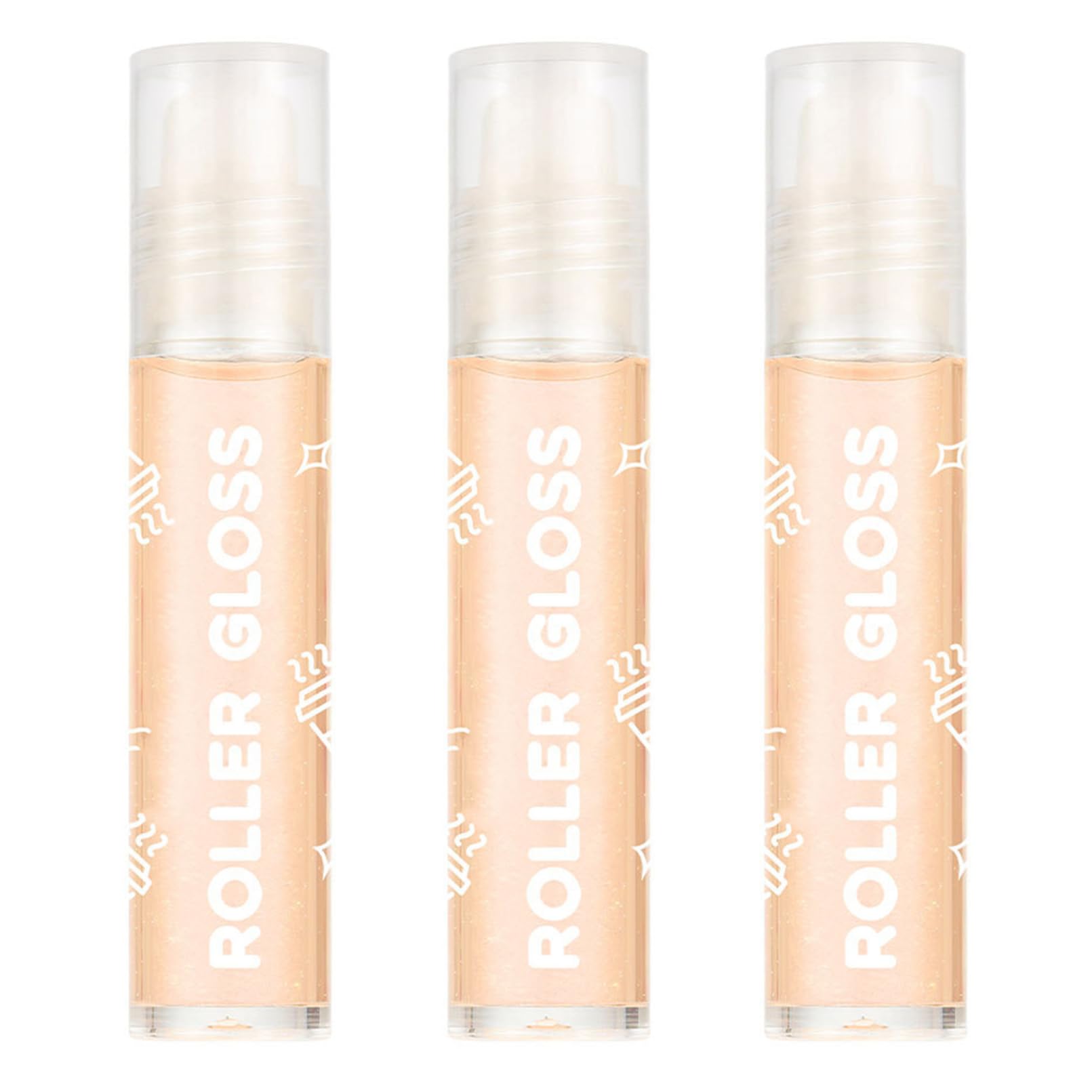 3pcs Hydrating Lip Oil Roll On Gloss Transparent Non Sticky Formula with Subtle Sparkle Orange One Size