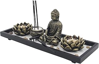 DharmaObjects Zen Garden Buddha Statue Lotus Tea Light Candle and Incense Holder Complete Set Home DÃ©cor Gift