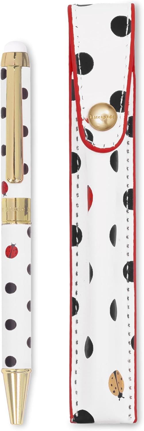 Kate Spade New York Stylus Pen for Touch Screens, Metal Ballpoint Pen with Black Ink and Storage Pouch (Ladybug Dot)