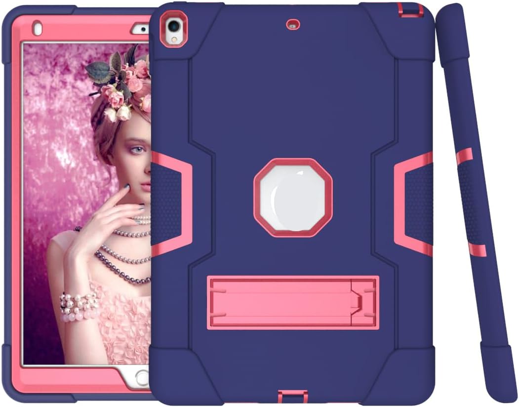 for iPad Air (3rd Gen) 10.5" 2019 / Pro 10.5" 2017 Shockproof Case, Heavy Duty Full Body Rugged Stand Back Cover for iPad Air (3rd Gen) 10.5" 2019 Tablet,Rose Red+Blue