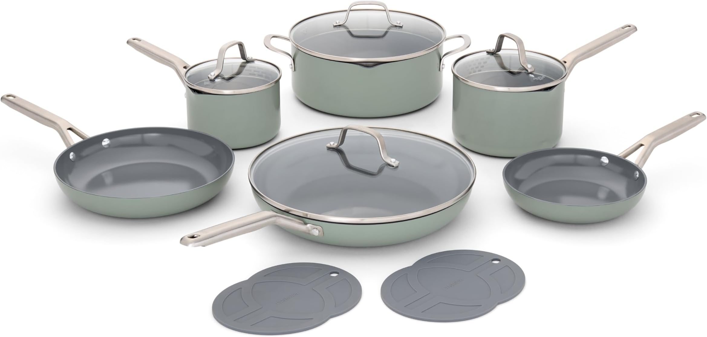 Ceramic Nonstick 12-Piece Cookware Set, Silver Ash