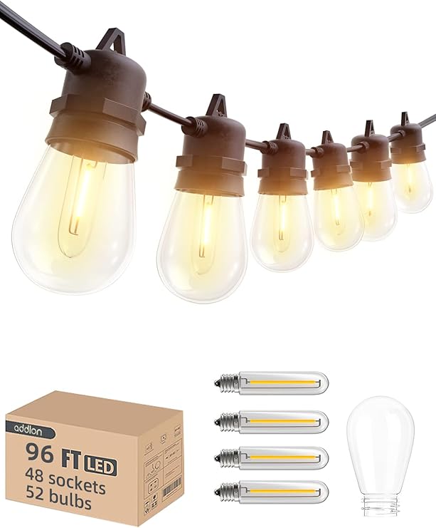addlon 96FT(2FT Space) LED Outdoor String Lights with 48 Edison