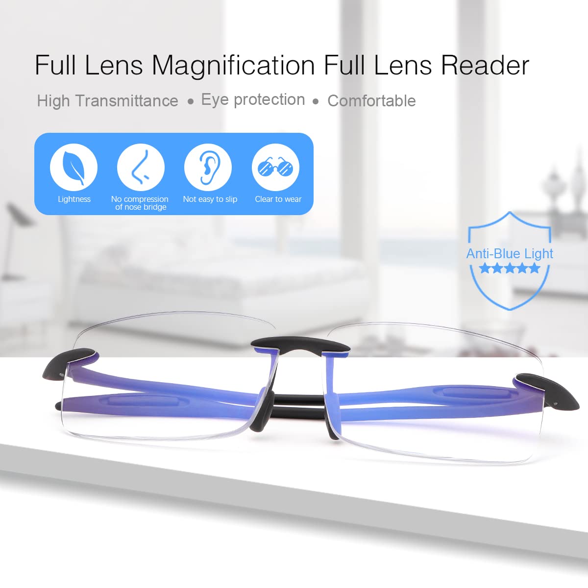 Rimless Reading Glasses Blue Light Blocking Readers for Women and Men Lightweight TR90 Flexible Frame Eyeglasses Anti Headache/Glare/Eye Strain/UV Computer Eyewear Unisex Presbyopic Spectacles 1.0 - Image 2