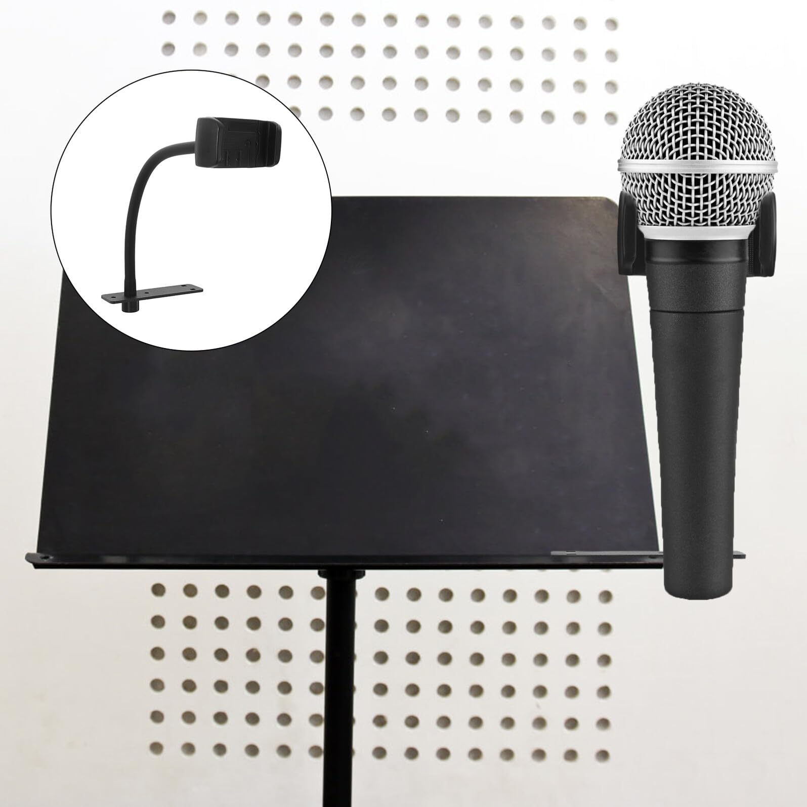 Soporte para Micrófono de Soporte Negro de Metal y Plástico | 34,00 X 11,50 X 7,00 Cm, Instalación Rápida, Estabilidad Segura, Ligero y Portátil