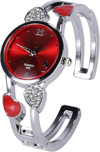 Miniatura 6 de ELEOPTION Reloj de pulsera para mujer, pulsera de cuarzo con esfera redonda de diamantes de imitación, correa de acero inoxidable, con caja de reloj