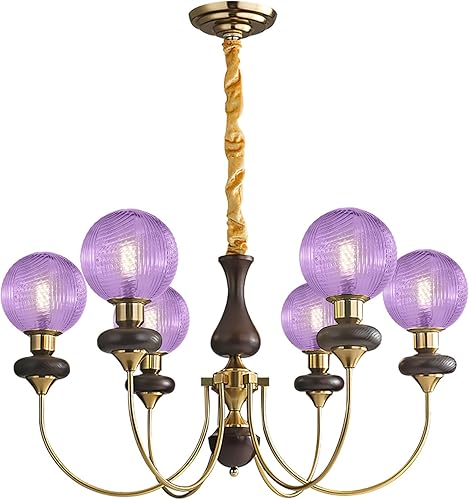 Miniatura 7 de Candelabro Art Deco con globo de cristal verde, 6 luces doradas, vintage, de madera, lámparas colgantes de mediados de siglo, para sala de estar,