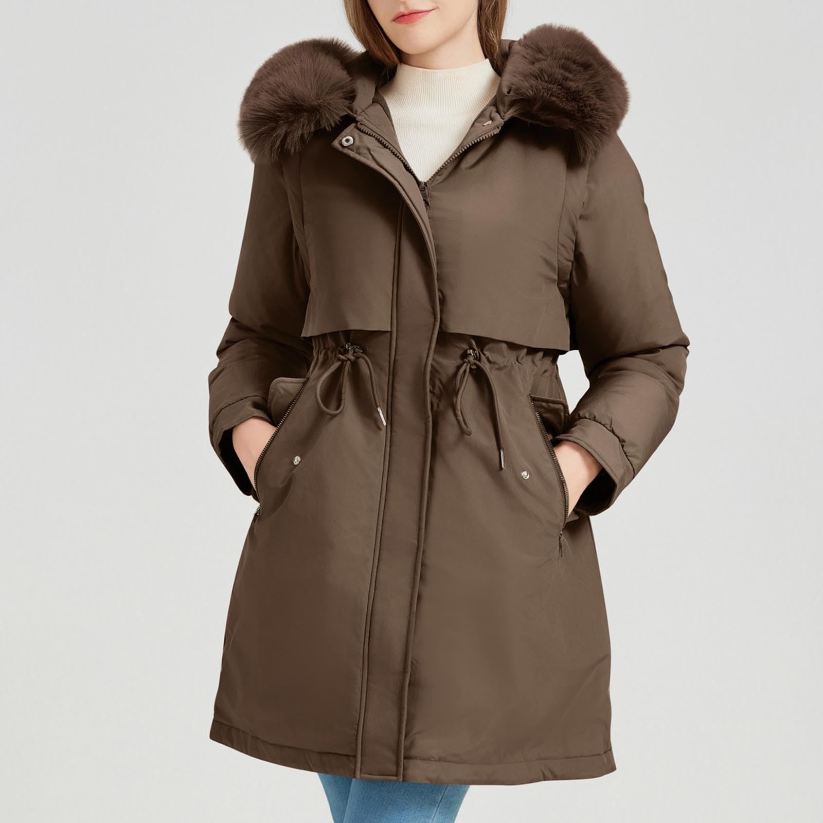 Giacca Militare Donna Imbottita e Pesante Media Lunghezza Con Cappuccio Piumino Trapuntato Imbottita in Caldo Giacca Parka Casual Outdoor Cappotti con Cappuccio Cappotto Cerniera Giacche Classico