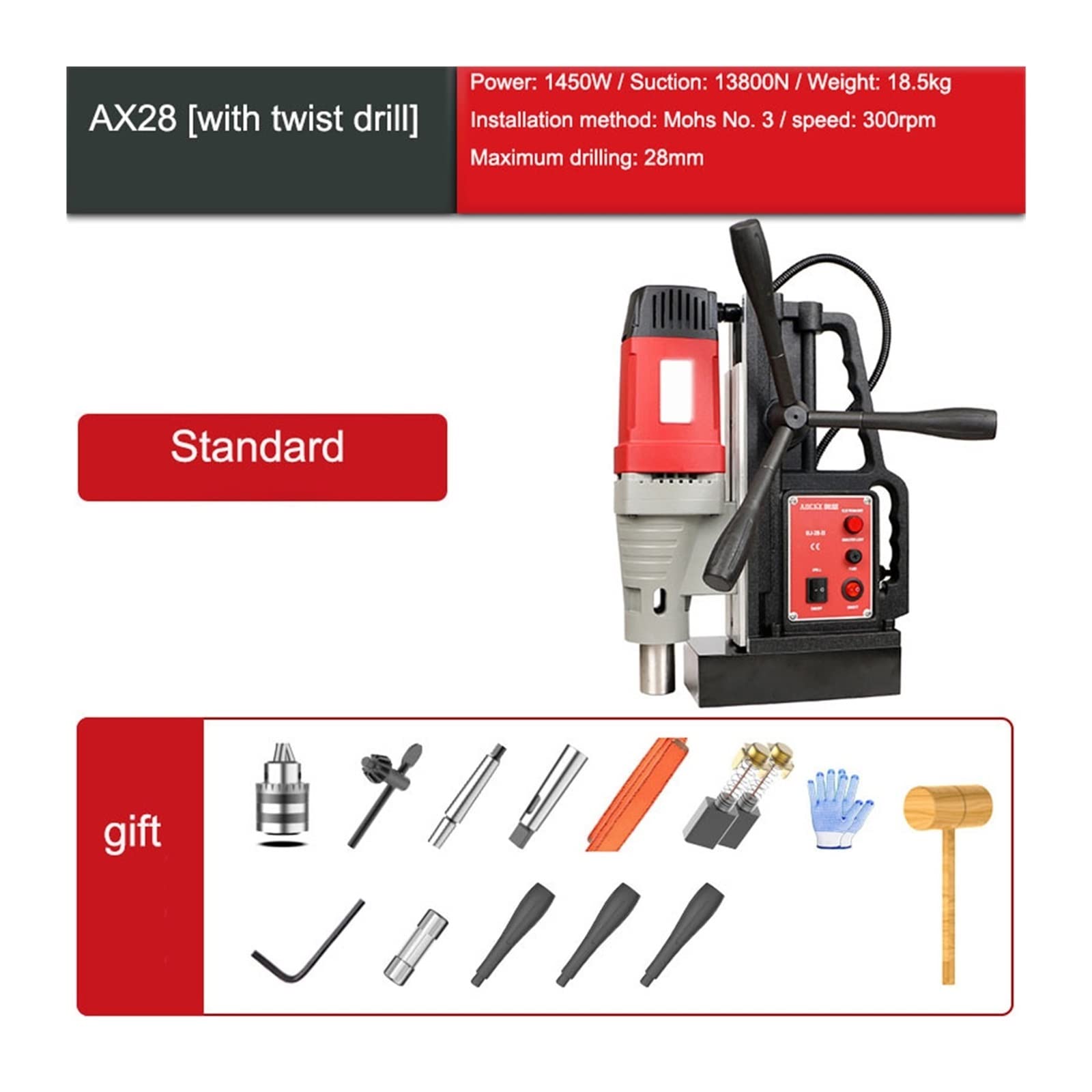 Taladro magnético eléctrico AX23RE/AX28RE, taladro de suelo, potente taladro magnético, máquina de perforación portátil de grado Industrial Fácil de usar para principiantes y profesionales (Color : A