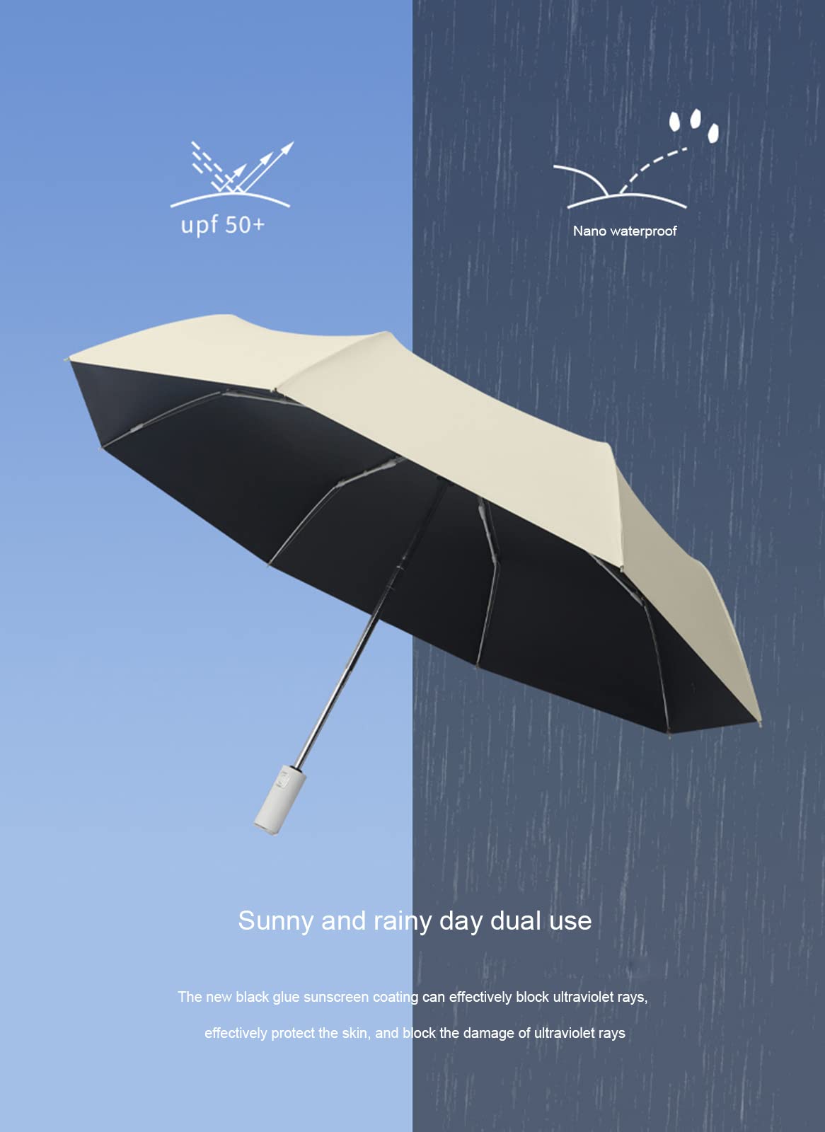 Paraguas a Prueba de Viento, antirrebote, Impermeable, Paraguas de Viaje, Apertura y Cierre automático, 8 Costillas, Compacto, Plegable, portátil, Paraguas para Hombres y Mujeres