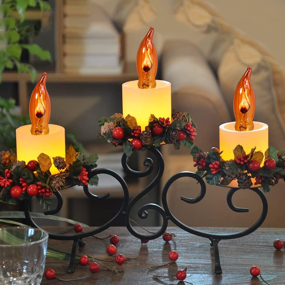 Flicker Flame Light Bulbs, Flicker Flame Shaped Light Bulbs, Flickering Orange Glow Replacement Bulbs E12 Candelabra Light Bulb, 12 Pack, 1 Watt