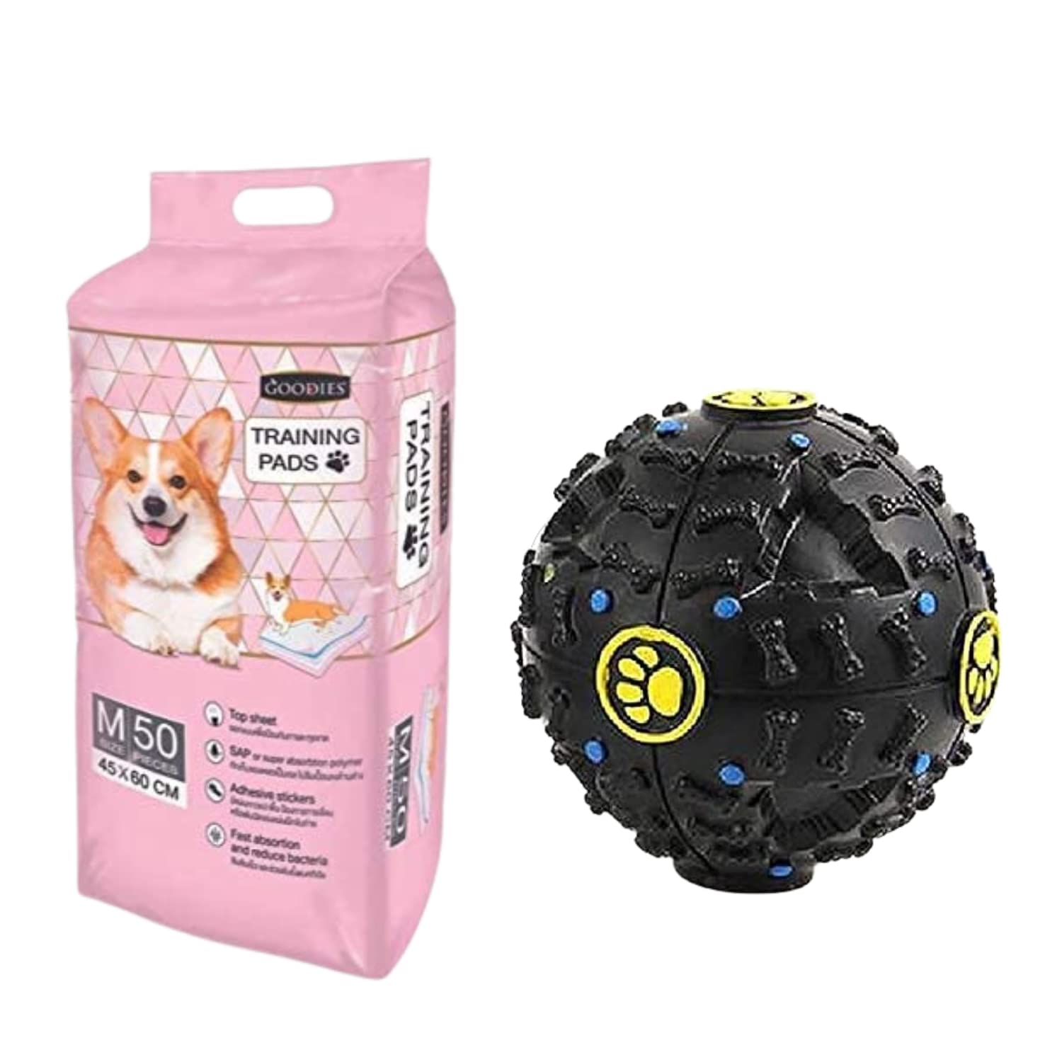 PetaHouse Goodies Dog Training Pads/Super Absorbent Pee Mats | Poop Pee Trainer| Non-Toxic Rubber Stud Rugby Ball Ball Chew Toy|Combo of 2 (B0C1RZ2JG5) Amazon Price History, Amazon Price Tracker