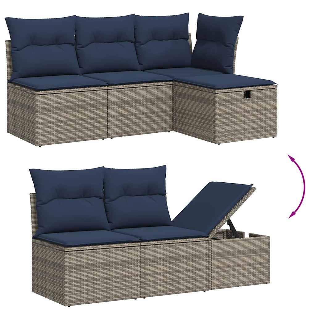 Juego de sofás de jardín de ratán sintético de 9 piezas, con mesa ajustable en altura de madera de acacia, conjunto de asientos modulares para patio y jardín, incluye cojines, color gris