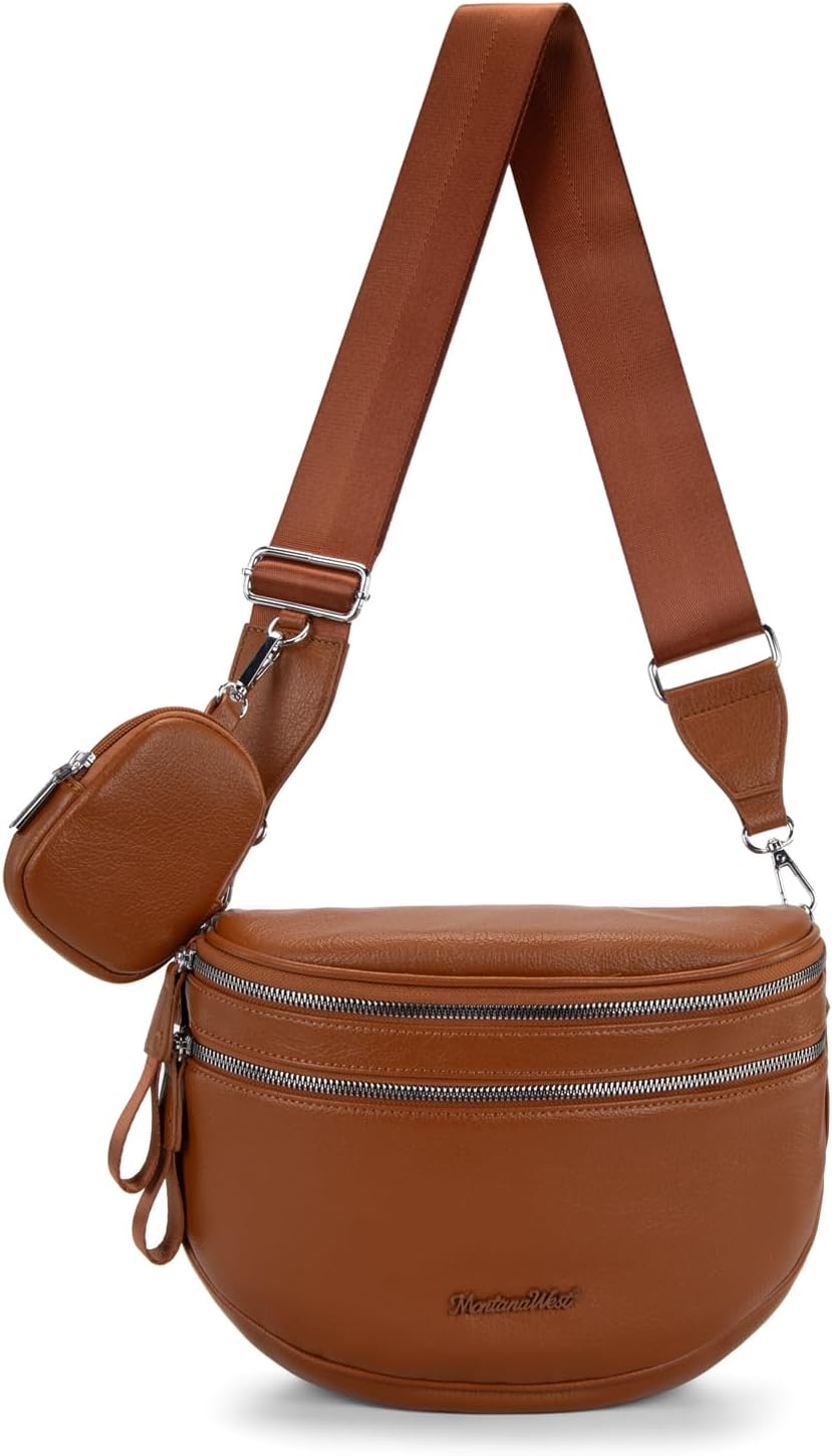 Montana West Crossbody Bags for Women Large Bum Bag Sling Belt Purse Fanny Packs with Adjustable Wide Strap