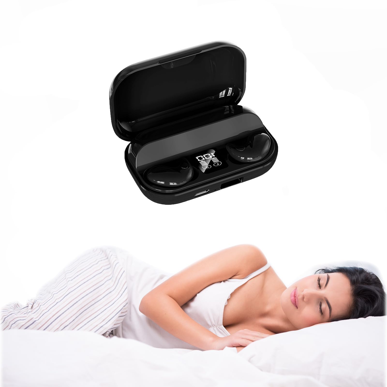 XmenhaWireless Black Invisible Sleep Earbuds For Side Sleepers Bluetooth Small Headphones Earphones Invisible Earbuds For Sleep Tiny Mini Hidden Invisible Wireless Sleeping Ear Buds For Small Ears
