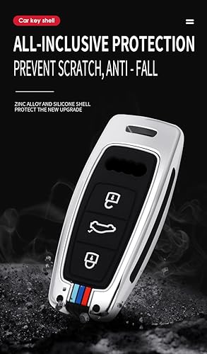 Miniatura 3 de HIBEYO Funda de llavero para Audi A6 A8 Q7 S6 A7 S7 E-Tron RS6 RS7 Q8 SQ8 SQ7 Funda inteligente para Audi A6 Accesorios 3 botones aleación+TPU doble