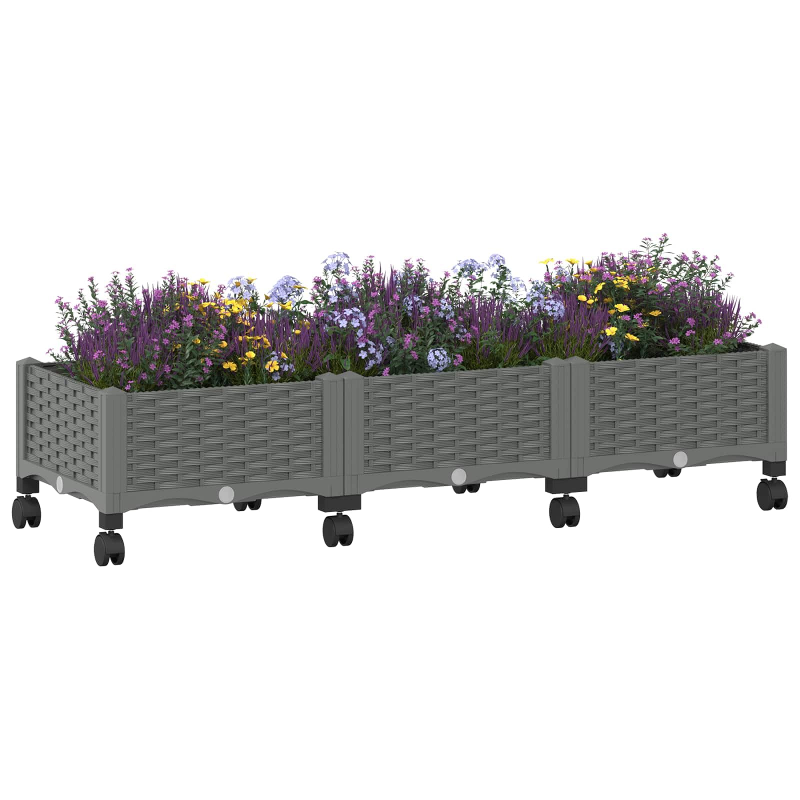 vidaXL Garden Planter with Wheels, Light Grey, 120 x 40 x 33 cm, Polypropylene, Modern Garden and Patio Planter, Weatherproof Container for Balcony, Patio or Vegetable Growing