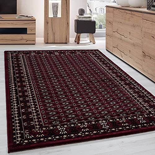 Tapis classique oriental traditionnel noir et rouge grand format salon
