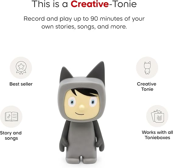 Tonies Creative Audio Character - Record and Upload up to 90 Minutes of Your Own Stories and Songs - Gray/Light