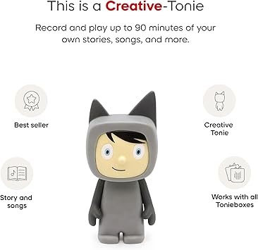 Tonies Creative Audio Character - Record and Upload up to 90 Minutes of Your Own Stories and Songs - Gray/Light