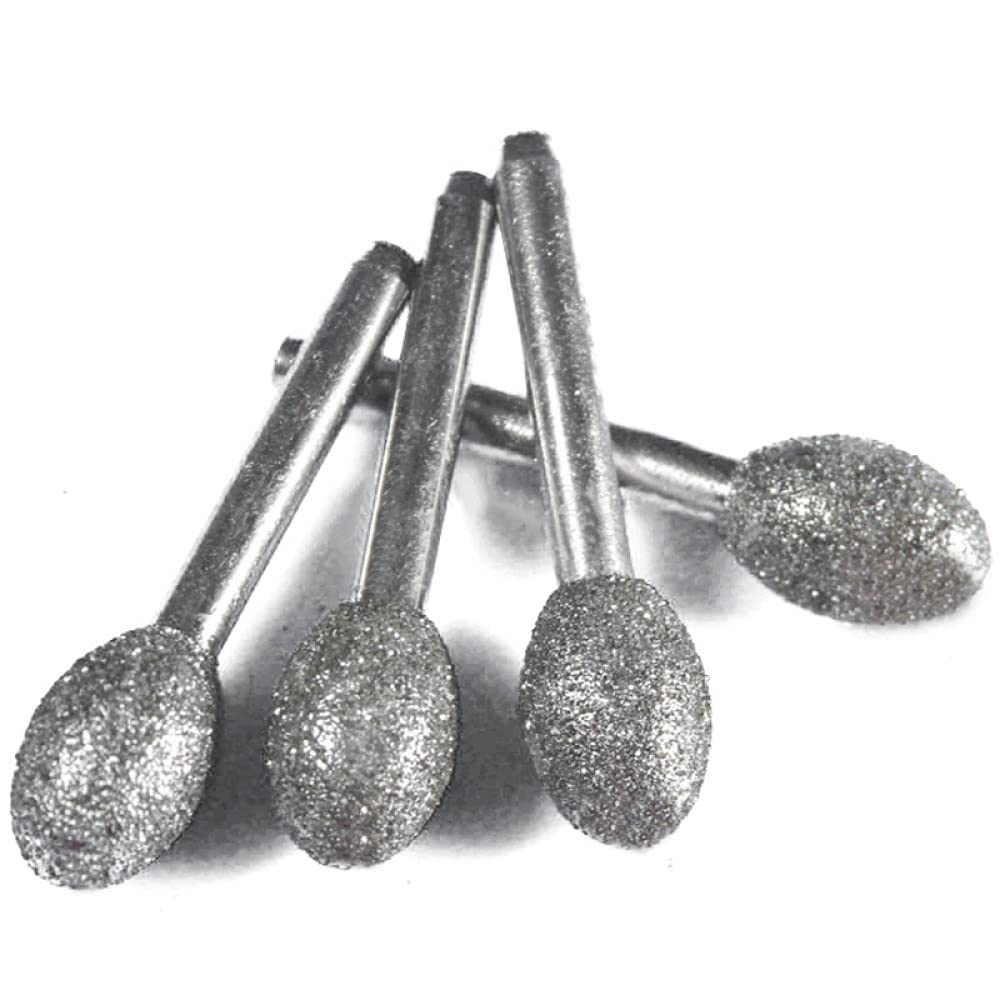 Mjikoo 12Mm 5Pcs Coarse Sand Oval Diamond Grinding Head Burrs Bits Shank Jade Stone Carving Polishing Engraving Burr Mounted Point Tool,