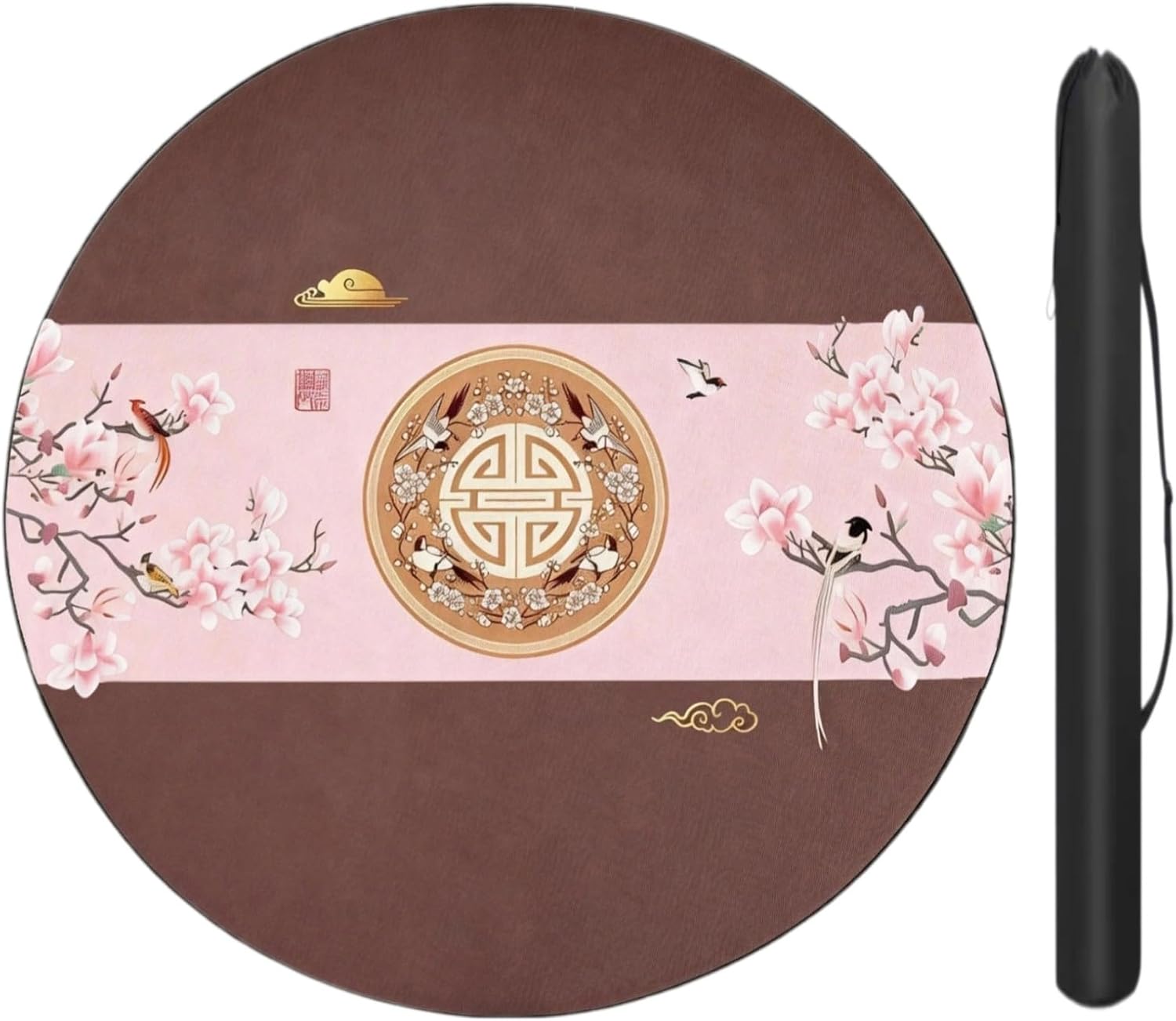 Round Mahjong Mat 47 Inch, Non-Slip Table Topper with Rubber Backing, Large Playmat for Poker, Cards, and Board Games (Pink,120cm)