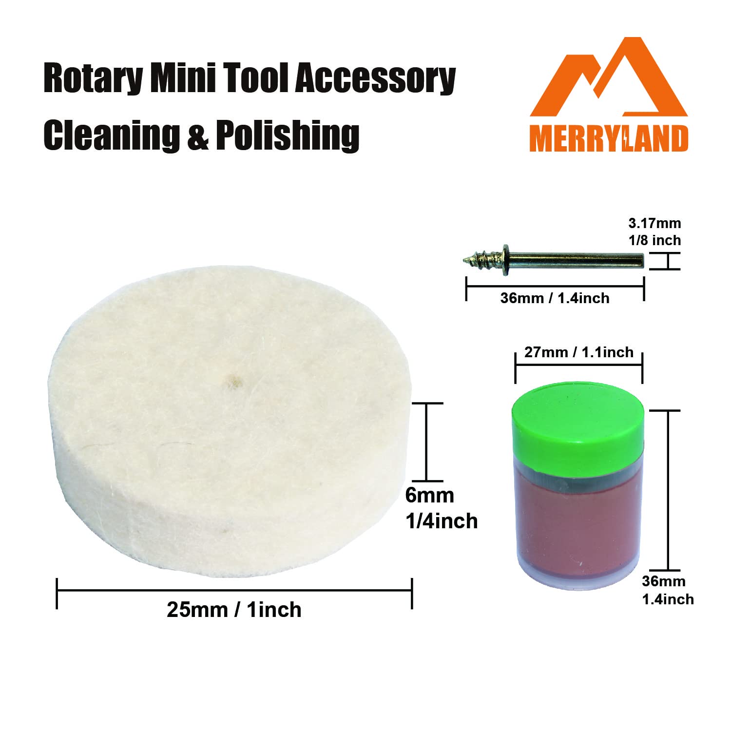 Merryland Filcowa Tarcza Polerska Do Dremel 125szt, Tarcza Polerska 25mm 120szt Element Polerujący 1szt I Trzpień 4szt, Zestaw Akcesoriów Do Narzędzi Obrotowych Elektronarzędzie DIY, RMTA125C1