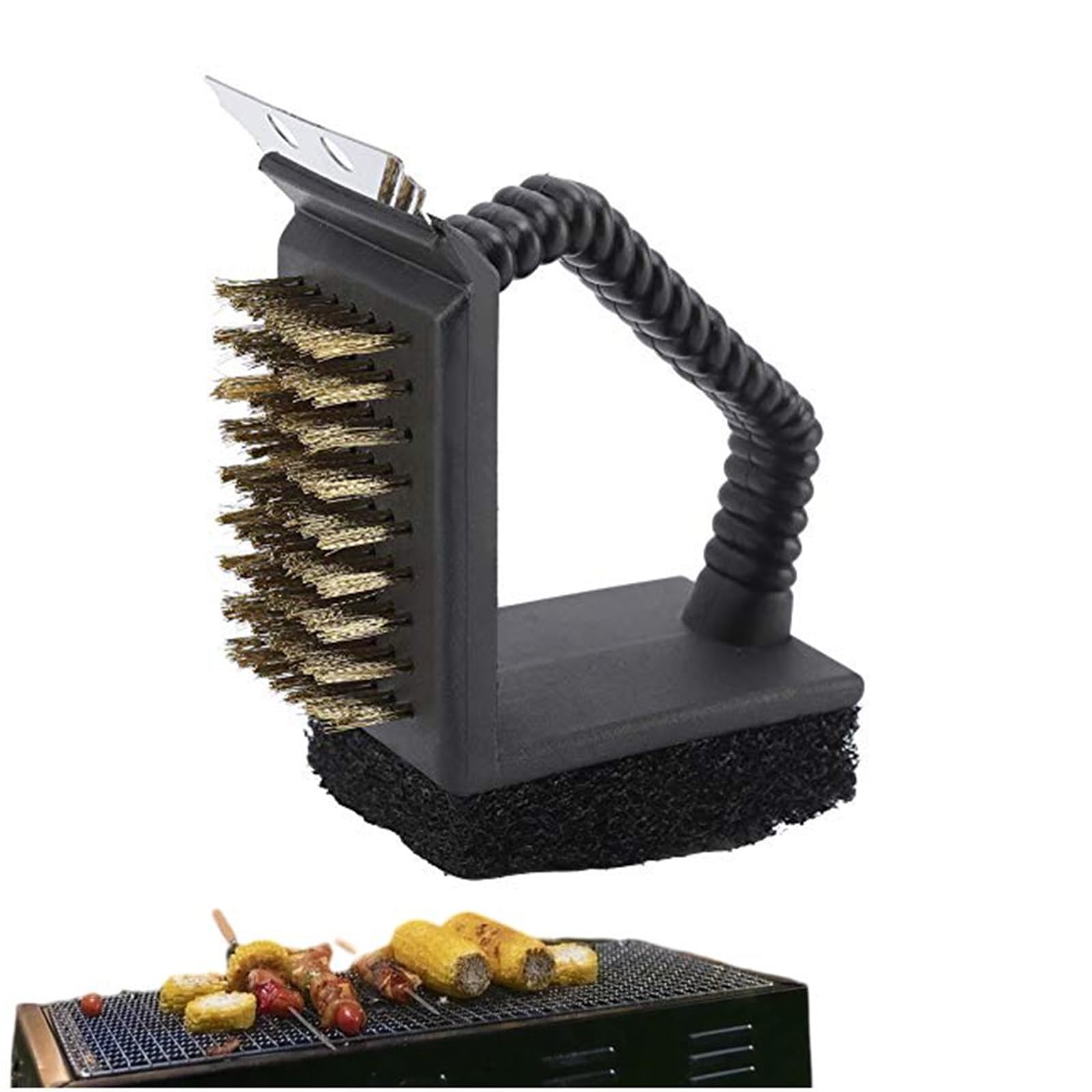 Sturdy Stainless Steel Barbecue Oven Cleansing Brush 3 in 1 BBQ Grill Cleaning Brush Kit Wire Bristles and Soft Comfortable Handle Perfect Cleaner for Grill Cooking Grates