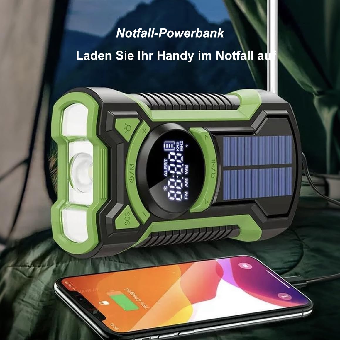 Kurbelradio Solar Radio FM AM, RadioBatteriebetrieben 5000mAh mit Bluetooth & ATS, Wasserdichtes Notfallradio mit LED-Taschenlampe, SOS-Alarm für Stromausfall und Outdoor