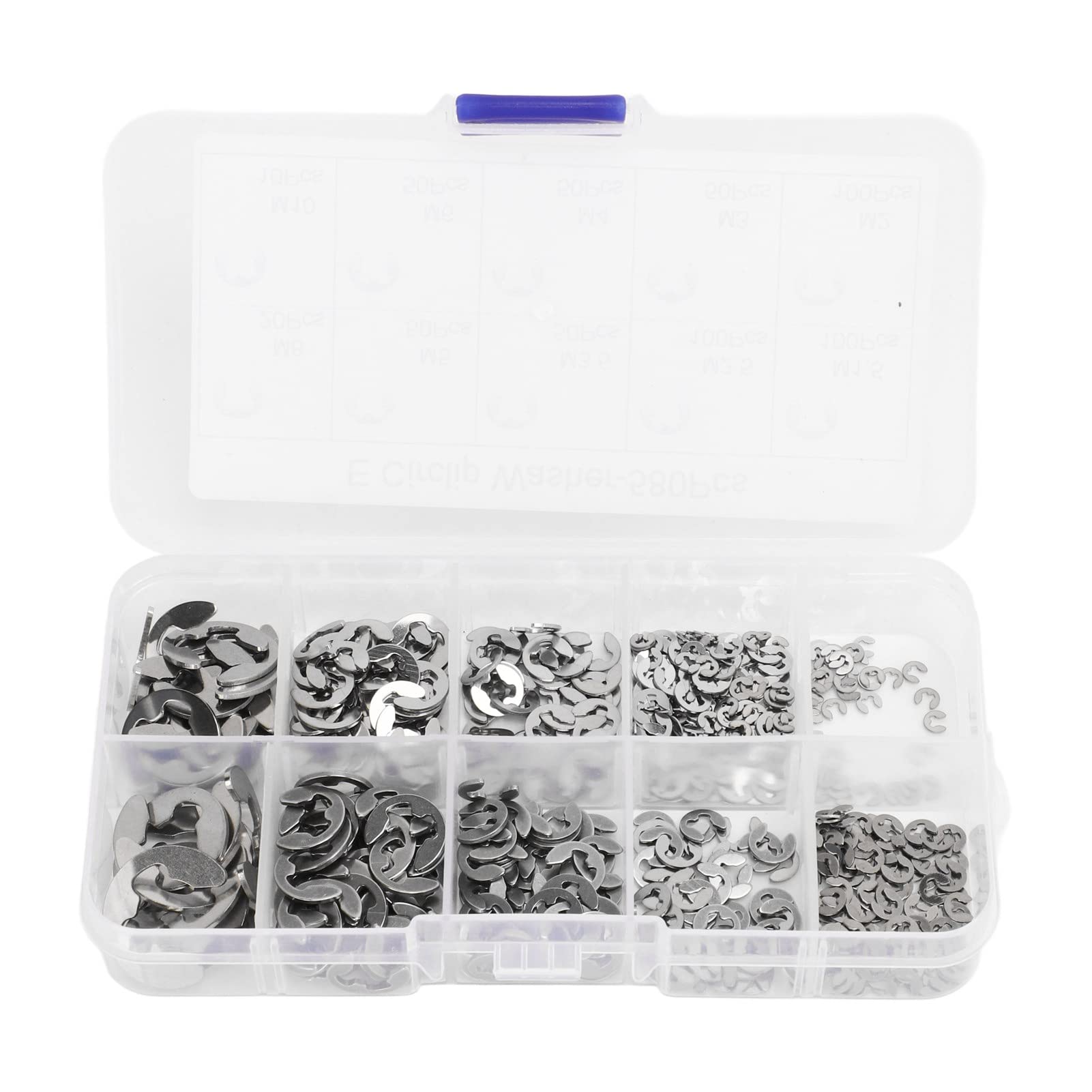 580Pcs E Circlip Washer Set with Storage Box Stainless Steel Firm Fixing E Type Retaining Washer (Silver)