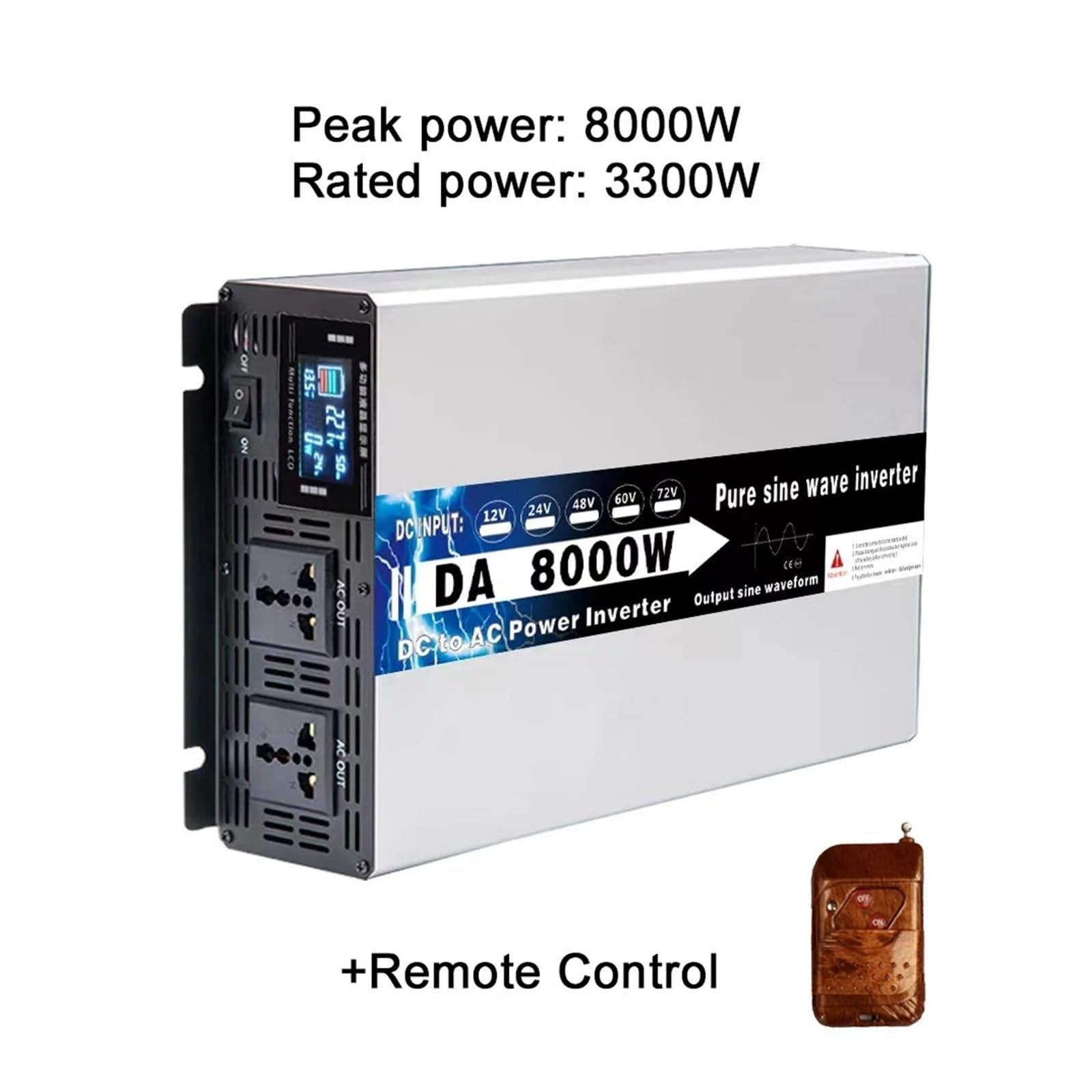 Inversores Solares Coche Fuera Red Onda Sinusoidal Pura con Potencia 220 V 8000 W 10000 W 12000 W 12 V 24 V 48 V 60 V 72 V con Control Remoto Convertidor(60V,220V-230V(50Hz),8000W)