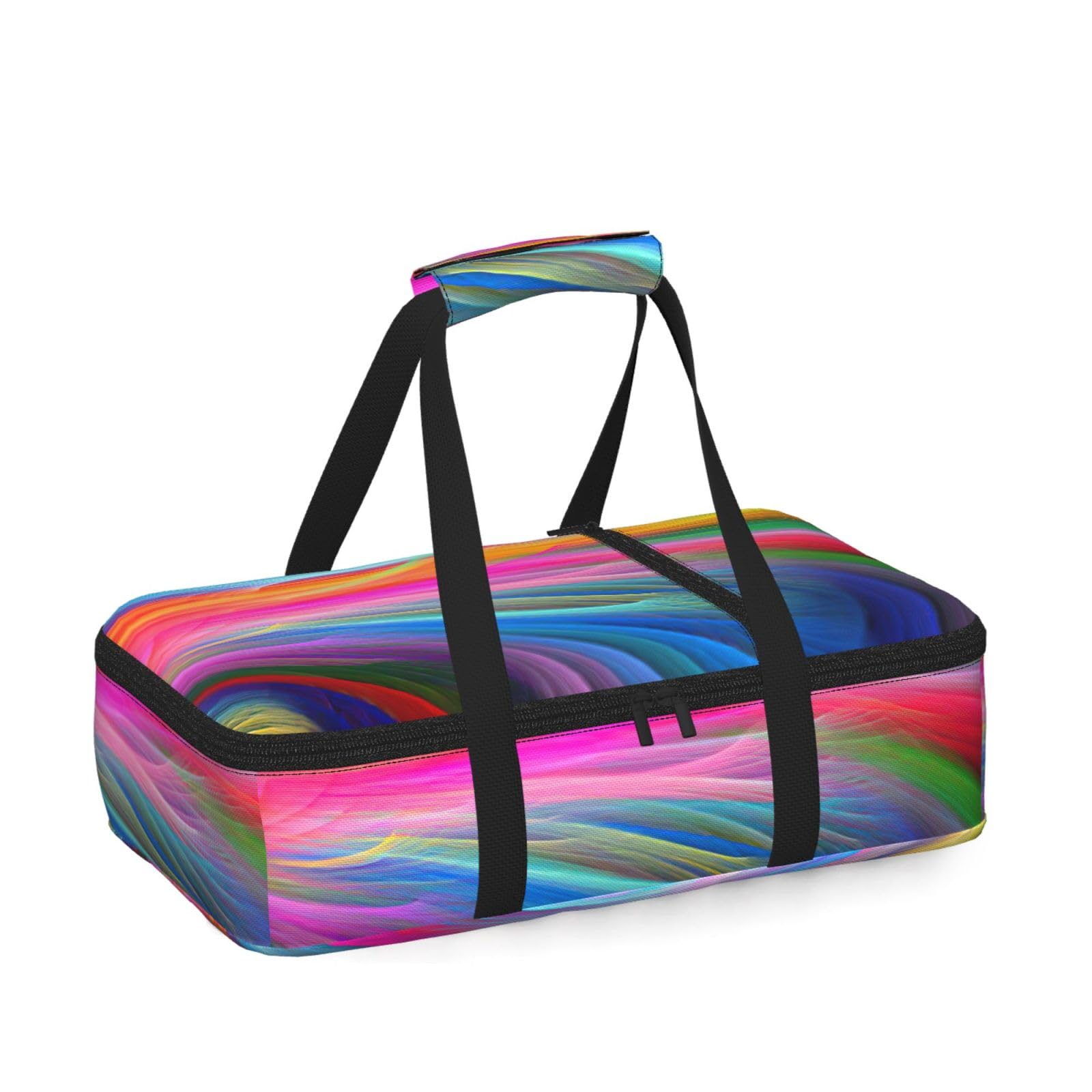 Rainbow Ocean Print Insulated Thermal Food Storage Bag Daily Reusable Picnic Tote Lunch Box Home