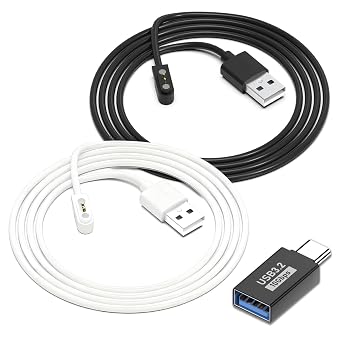 شاحن ساعة ذكية Gloryfit، عبوة من قطعتين [طراز A + طراز B، مقاس واحد فقط] كابل شحن USB مغناطيسي مقاس 4 مم لساعات Gloryfit الذكية مع مسافة دبوس شهادة ROHS/CE 4 مم