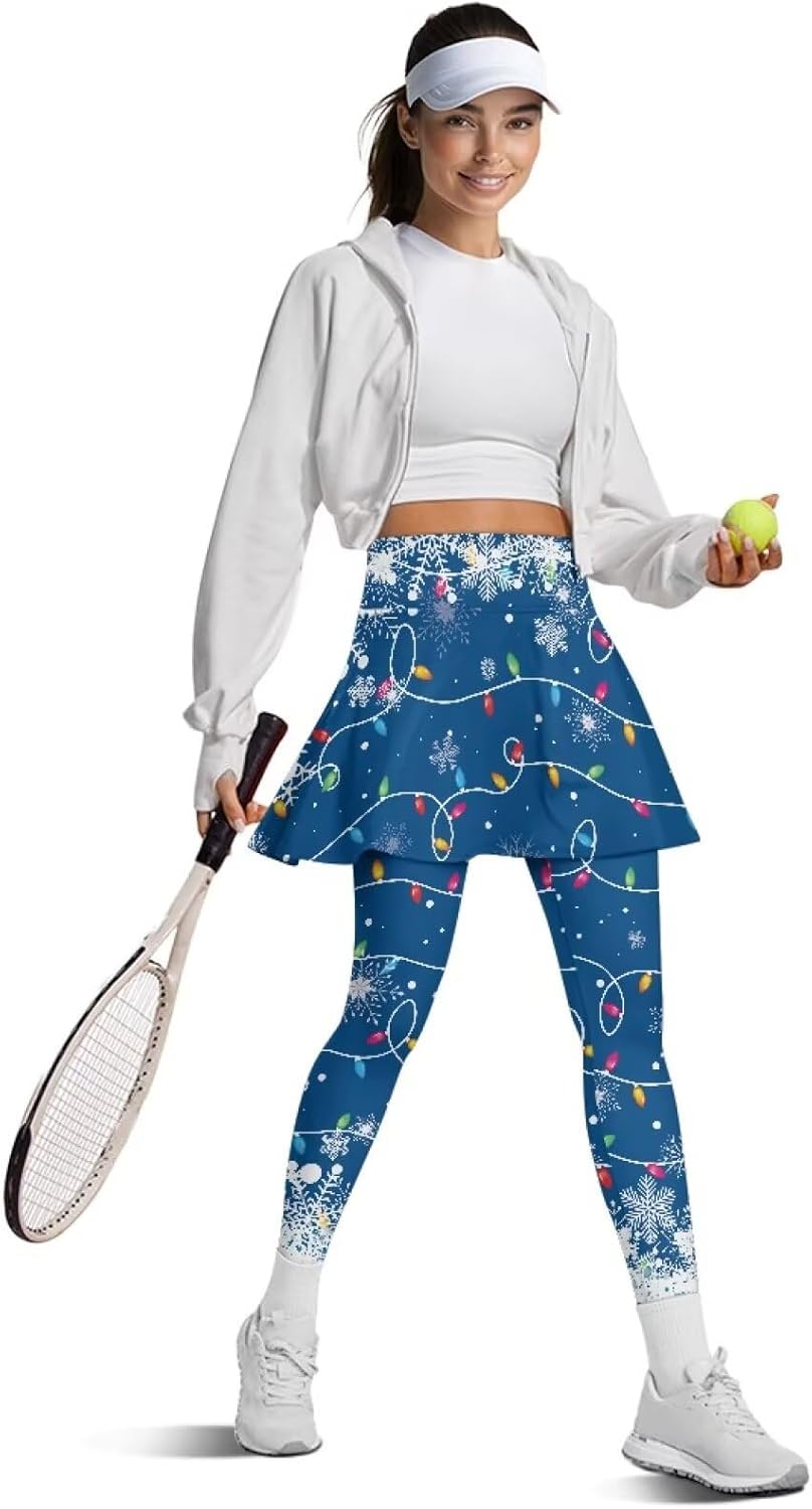Athletic Skirted Leggings for Women with Leggings Tennis Skirt Yoga Running Golf Leggings with Pockets