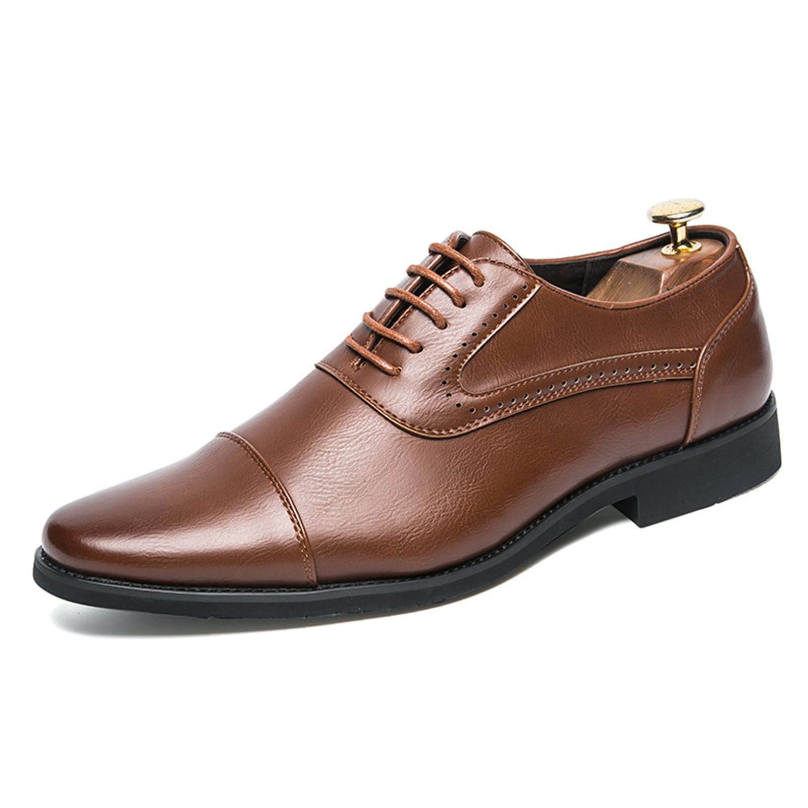 Mens Business Tuxedo Oxfords Dress Shoes Pointed Toe Lace-up Fashion Leather Tuxedo Business Wedding Derby Cap Toe Dress