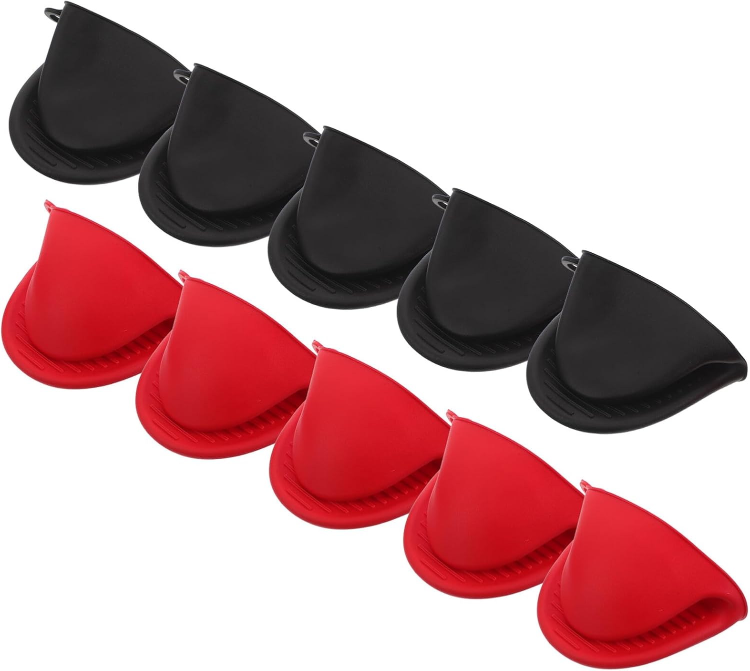 Heat Resistant Silicone Oven Mitts, Anti-Scald Kitchen Gloves Non-Slip Grip, 10pcs Black and Red Set for Baking, BBQ, Microwave, and Pottery Cooking