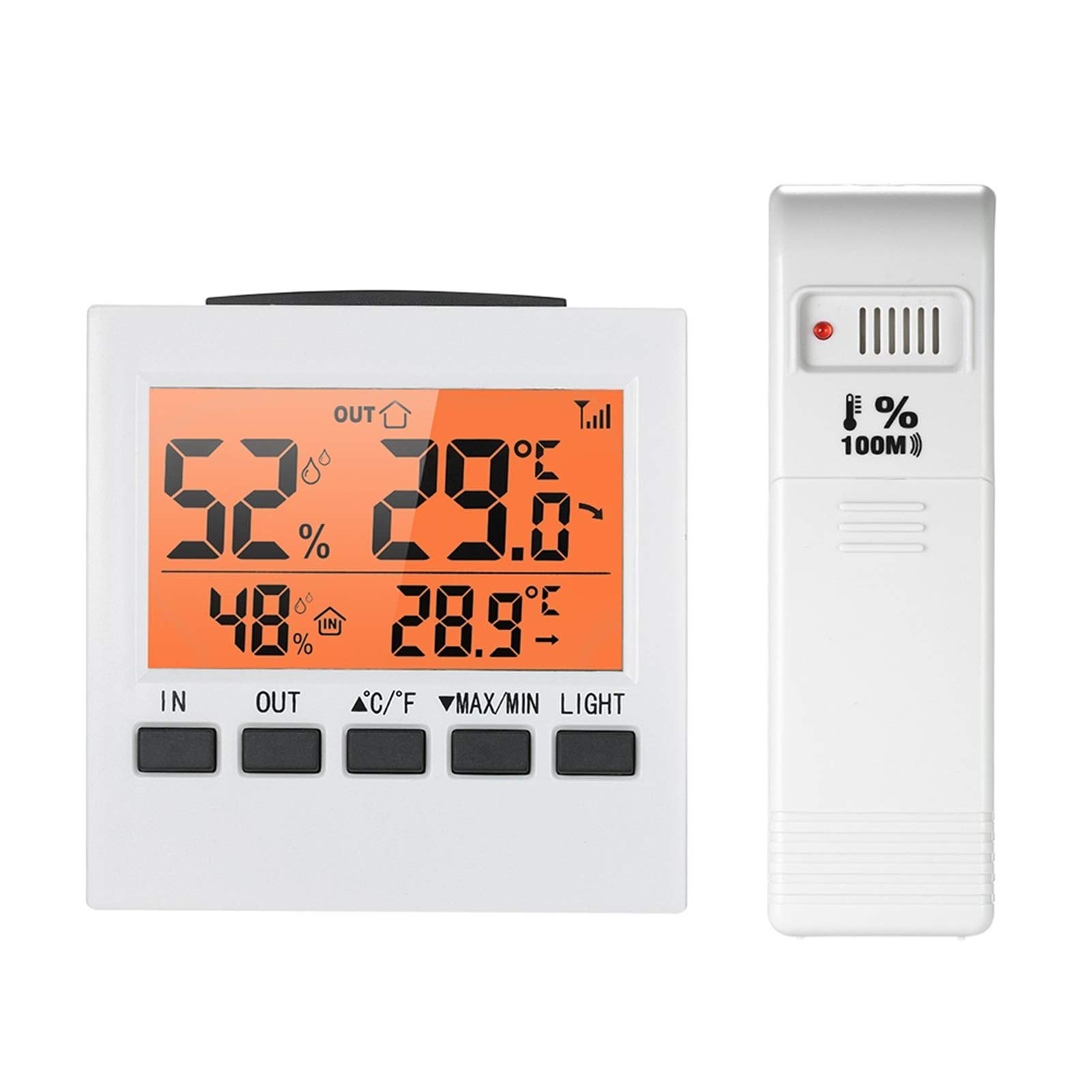 termometr z higrometrem LCD Cyfrowy Termometr Wireless Thermometr Indoor/Outdoor Termometr Higrometr Temperatura Miernik wilgotności MAX MIN Wyświetlacz Termometr do higrometru wewnętrznego(Orange)