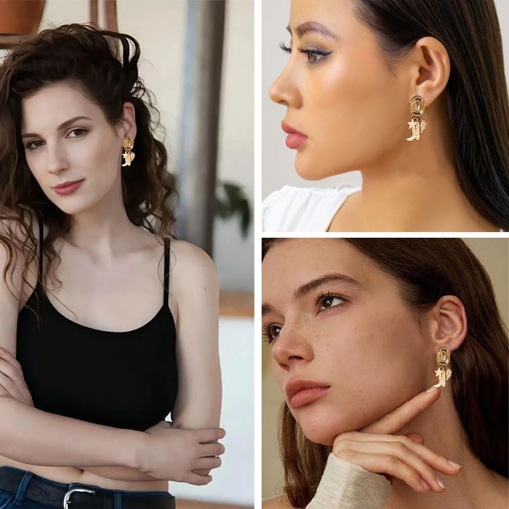 Western Cowgirl Earrings for Women Boho Cowboy Earring Vintage Cowboy Hat Boot Dangle Earrings Country Concerts Vacation Party Jewelr for Women - Image 2