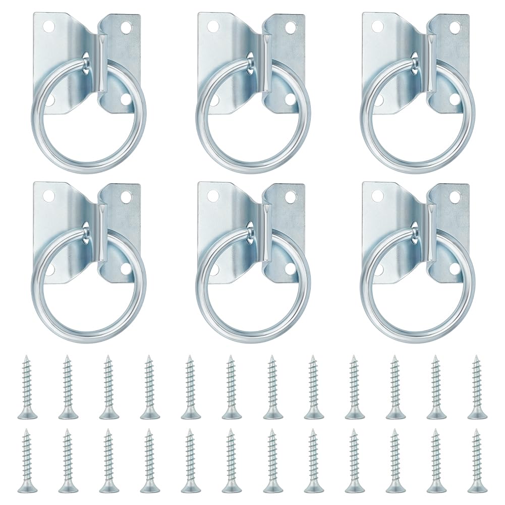 BENECREAT 6 Pack Cross Tie Ring for Horses, Block Tie Ring for Horse Stall, Platinum Barn Tie Ring Hardware with Mounting Screws for Stable and Equestrian Use