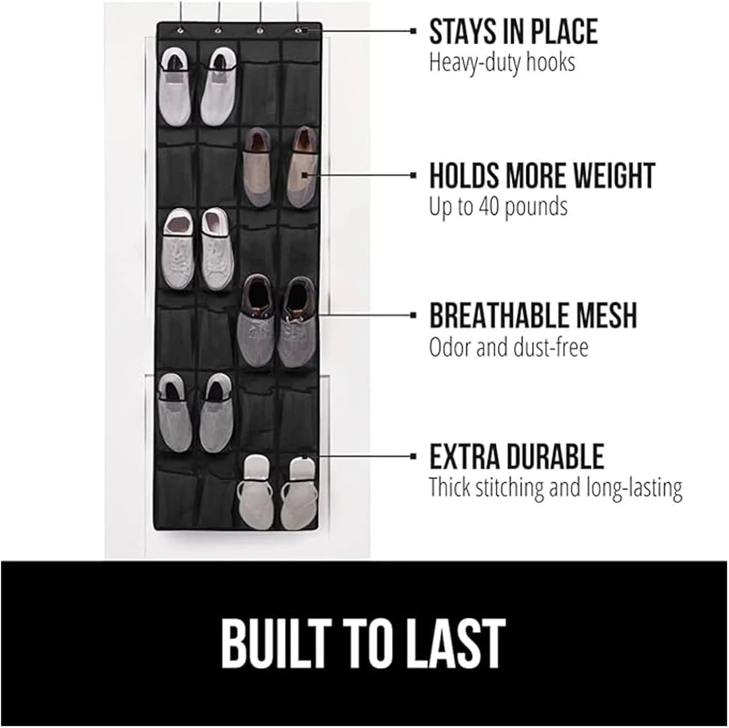 Large Mesh Pockets Clear Fabric Shoes Hanger Storage Organizer Bag ，Compatible for Closet Hanging Shoe Rack Holder(R)
