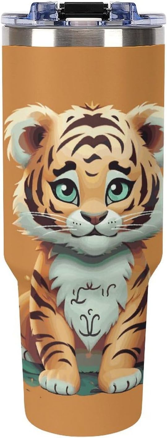 Year of The Tiger Funny Tiger Tumbler 40 Oz with Handle&Lid Large Car Cup Stainless Steel Vacuum Travel Mug Insulated Water Bottle Leak-proof Portable Coffee Cup for Home Car Outdoor
