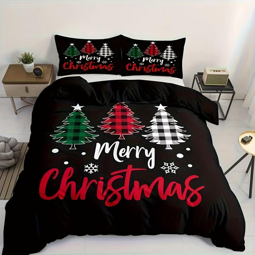 Parure de lit 200x200 Noël housse de couette noire et taies d'oreiller enfants