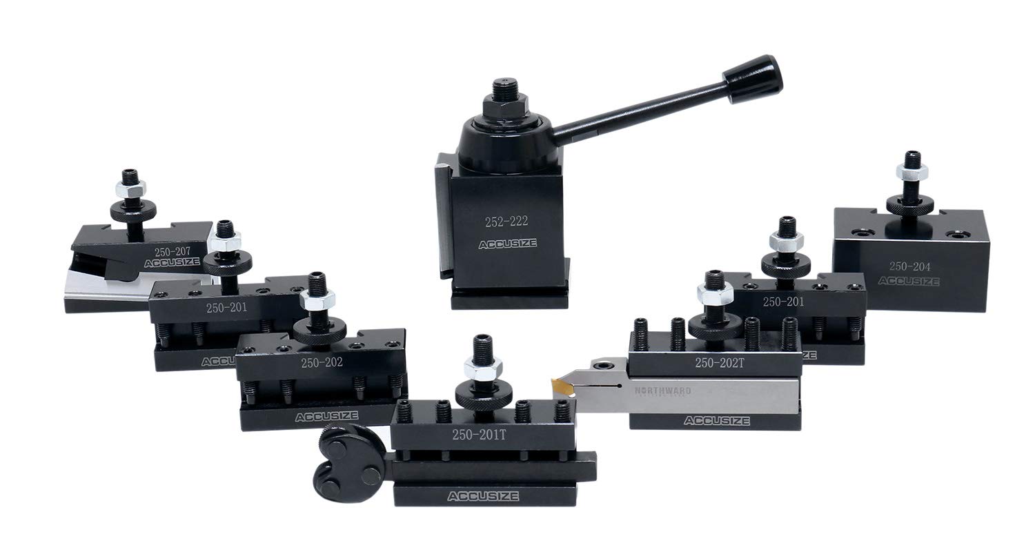 Accusize Industrial Tools(BXA, for Lathe Swing 25cm - 38cm) - 10 Pcs Bxa Wedge Type Quick Change Post Set for Lathe Swing 25cm - 38cm incl. 1 Cutoff & Grooving and 1 Knurling Holders